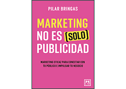 Portada libro Marketing no es solo publicidad. Texto del libro sobre fondo rosa